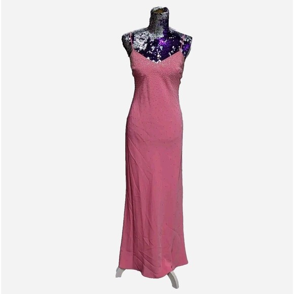 Cache Size 2 Pink Crystal Embellished Full Length Gown Evening Formal Prom Dress - Picture 1 of 16